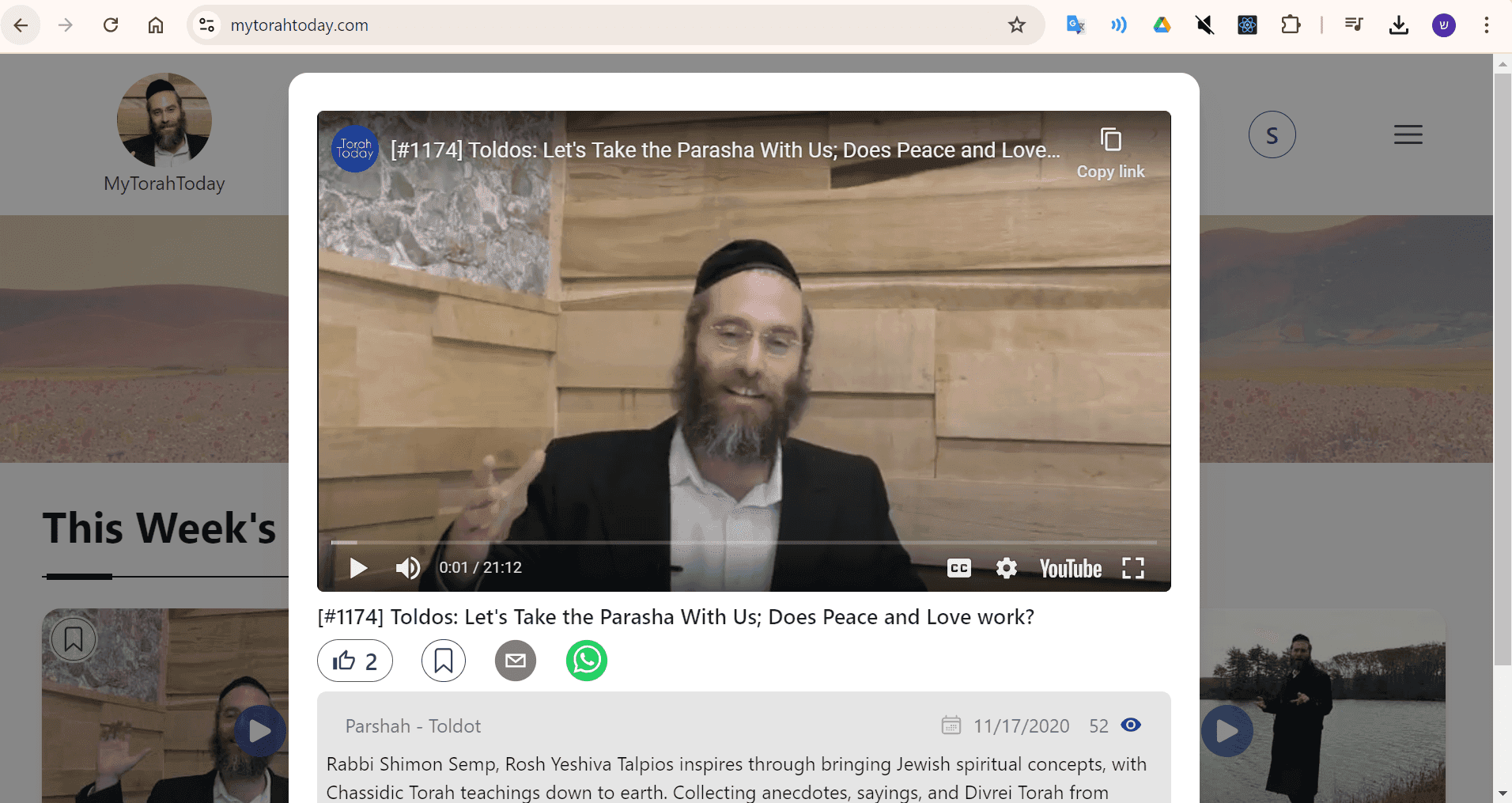 My Torah Today video popup