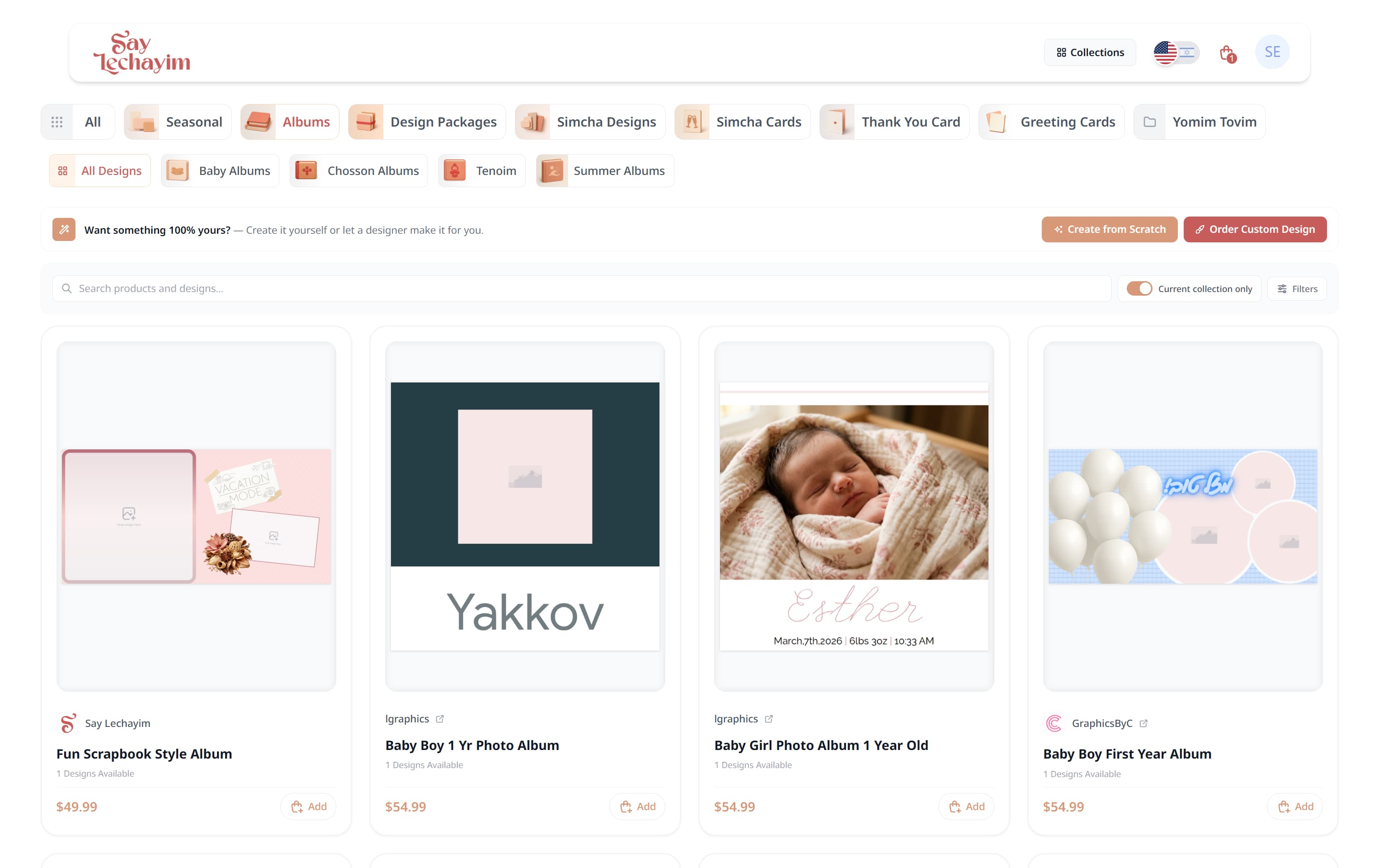 A gallery of varied Say Lechayim templates
