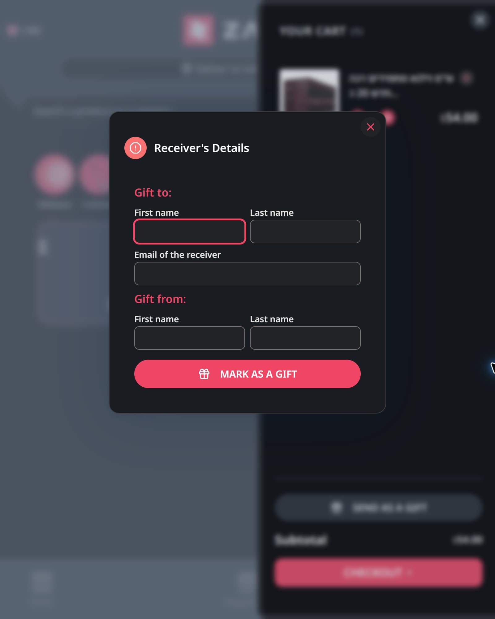 Zalo gift purchase screen for entering sender and recipient details