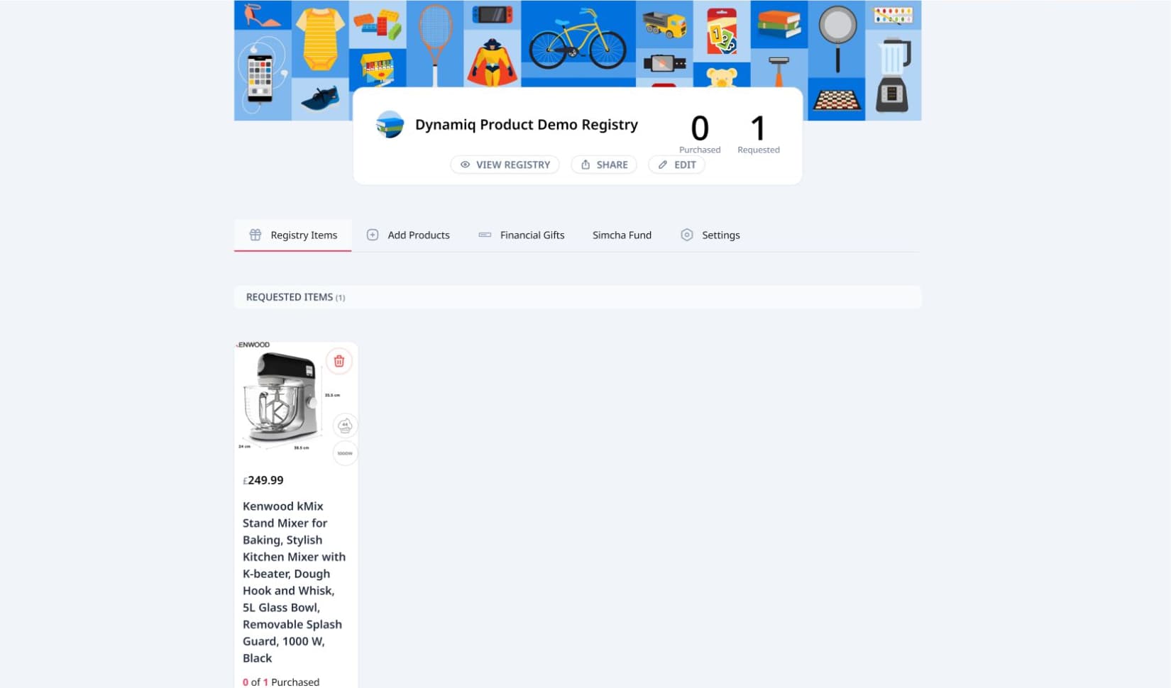 Zalo host registry with an item added